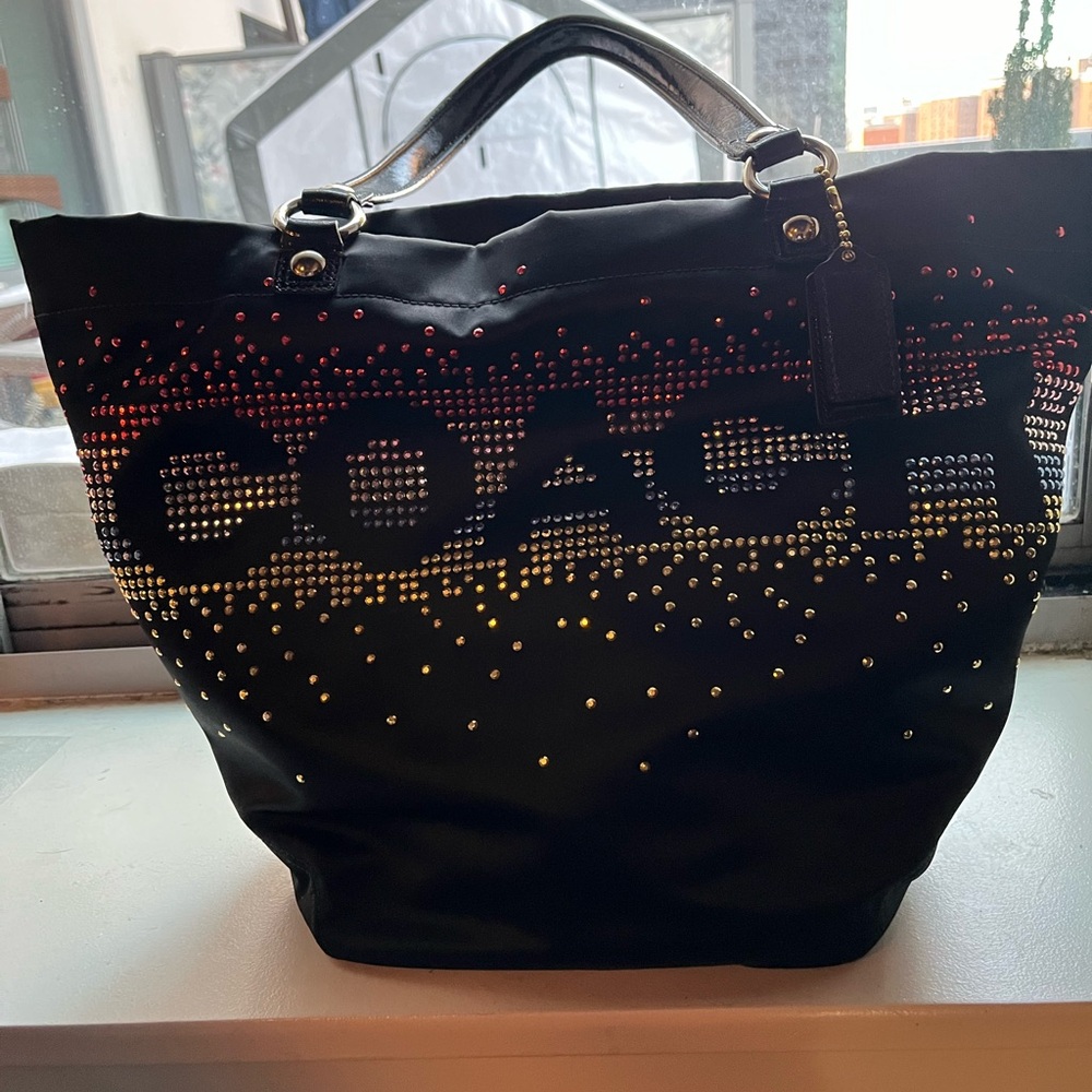 Coach Black Tote with Gradient Gold and Rose Stud Logo
